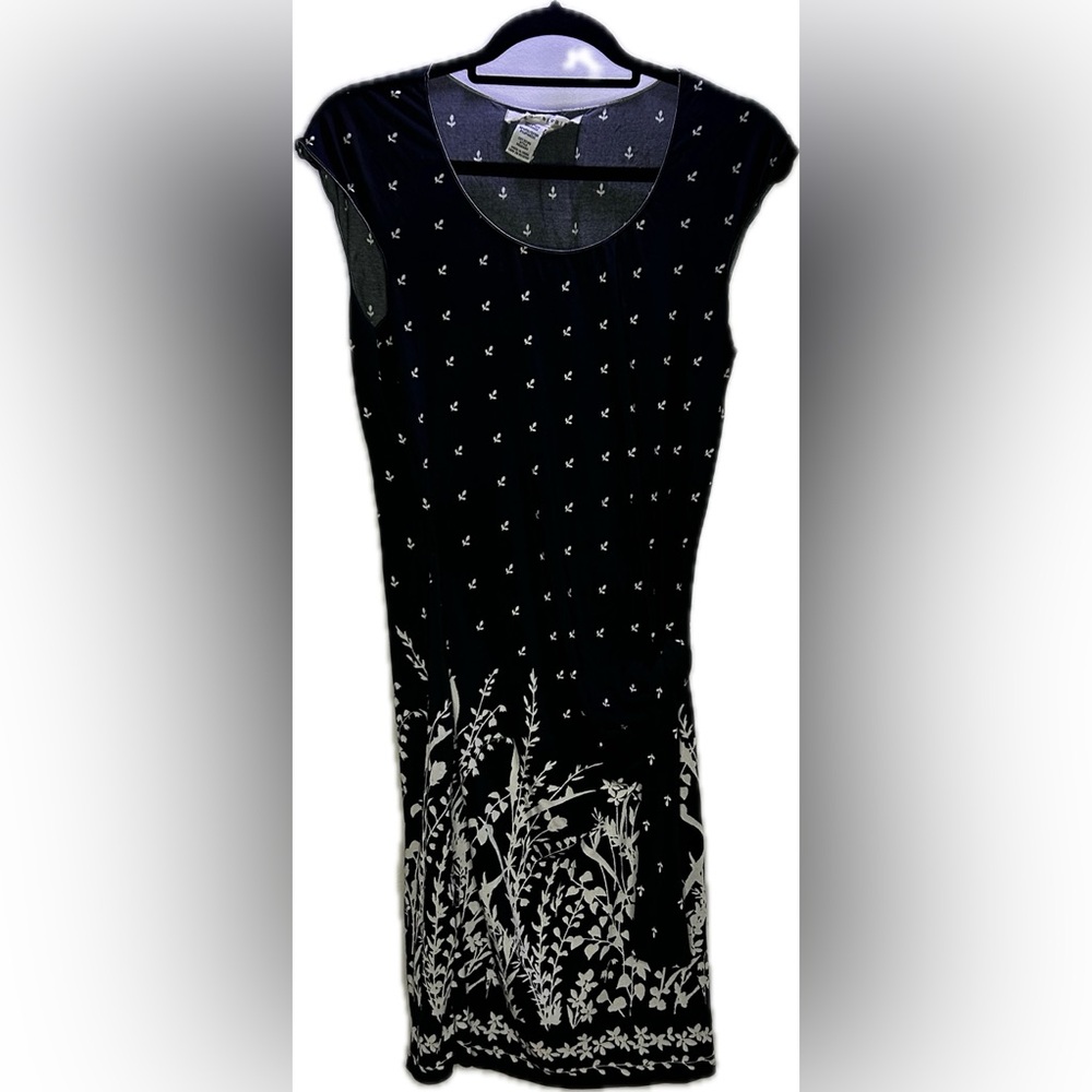 Max Studio - Black Print Dress - Asymmetrical Side Tie - Small